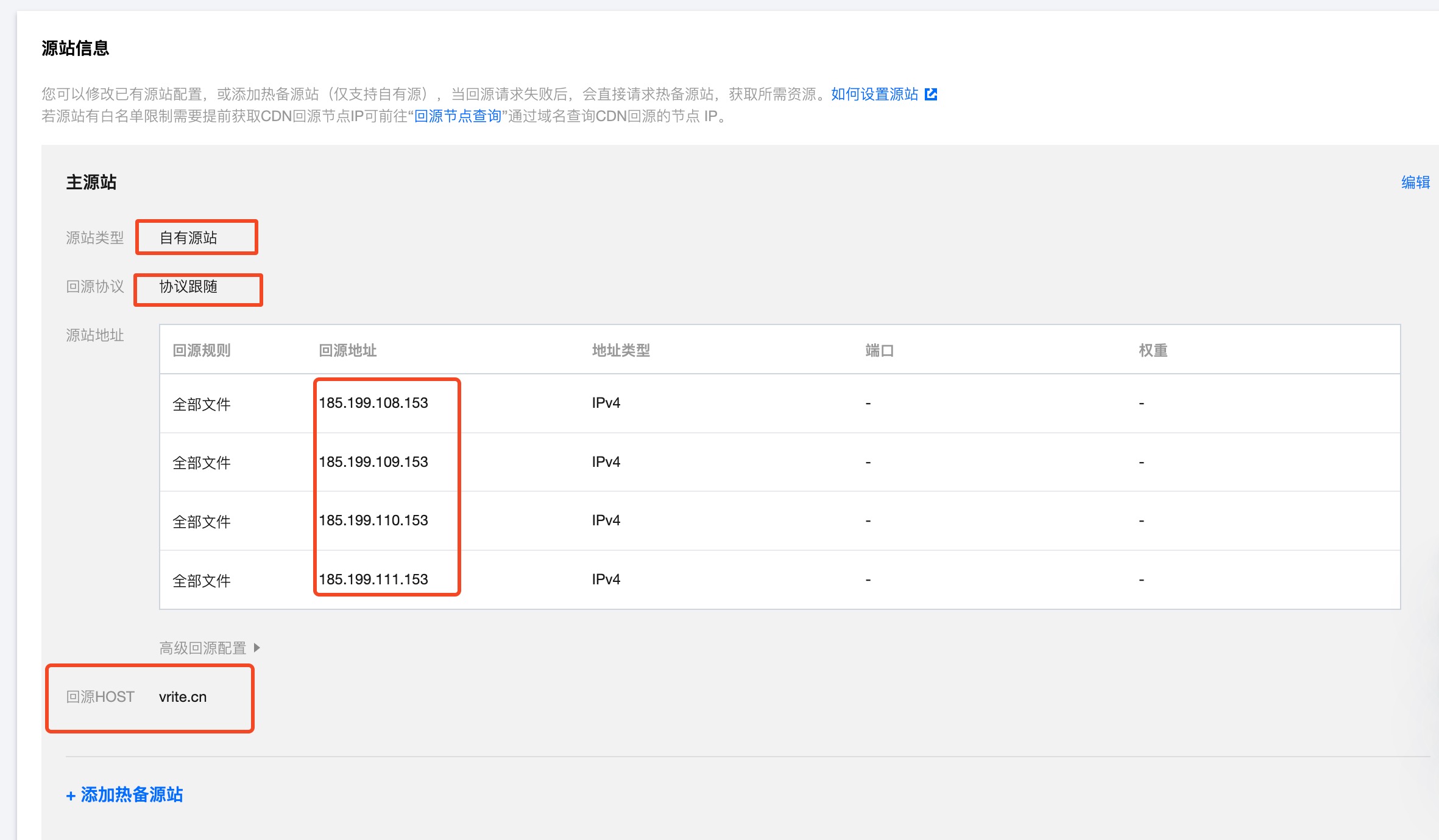 CDN Origin Server Information Configuration